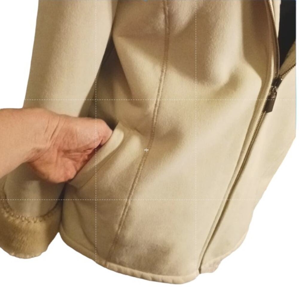 Marvin Richards Coat Women's Sz M Beige Fleece Lined Faux Suede Hood Warm Jacket - Picture 10 of 16